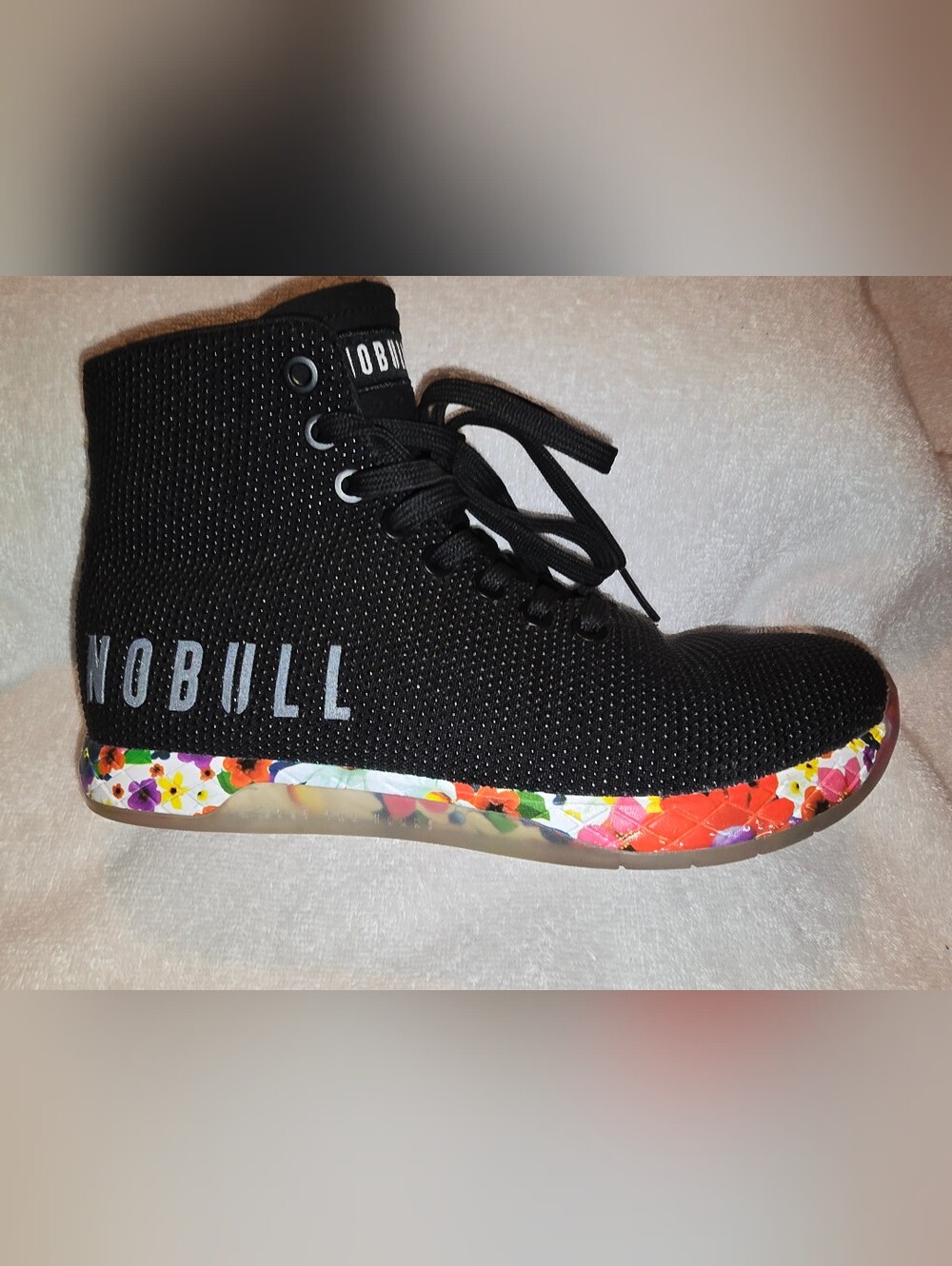 NOBULL High-Top Outwork Trainer Black Daisy Floral Size 5